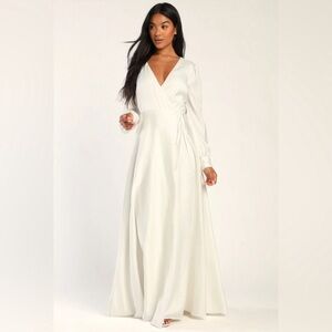 Lulu's Eternal Amore White Long Sleeve Button
Cuff Wrap Maxi Dress